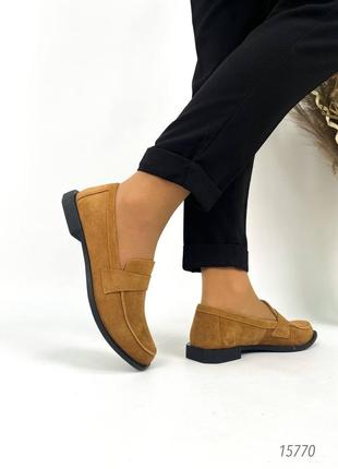 Женские лоферы замшевые, песочный, натуральная замша