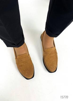 Женские лоферы замшевые, песочный, натуральная замша