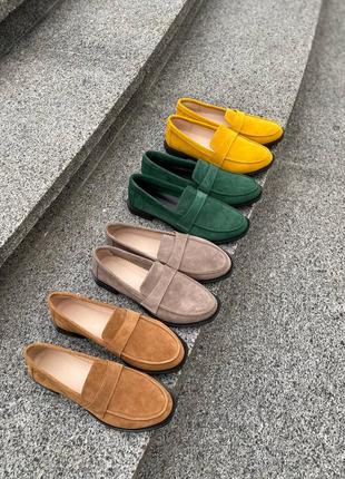 Женские лоферы замшевые, песочный, натуральная замша