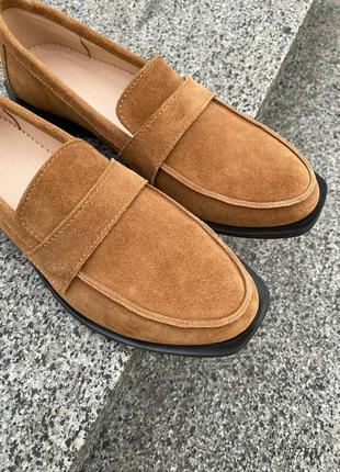 Женские лоферы замшевые, песочный, натуральная замша