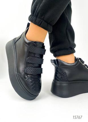 Кеди кросівки натуральна шкіра  високі на липучках черевики
