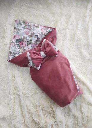 Зимний велюровый комбинезон + конверт одеяло для новорожденных, пыльная роза4 фото