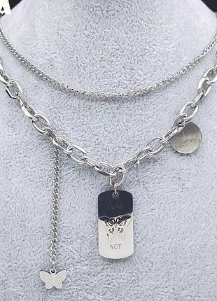 Цепочка цепь підвіска кулон любов бабочка сталь многослойная цепь цепочка