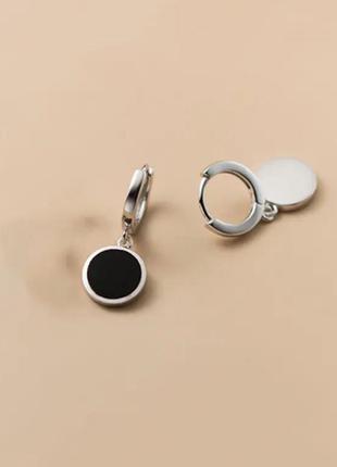 Серьги-кольца с черным кругом, геометрические серьги минимализм, серебро 925 пробы4 фото