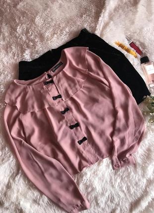 Стильная красивая шифоновая блуза с бантиками цвета пыльной розы 💕1 фото