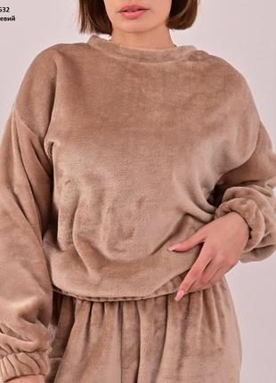 Тёплая плюшевая пижама домашний костюм  двухсторонний мех плюш тедди штаны джоггеры тепла плюшева пі6 фото