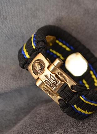 Браслет из паракорда с козаком, гербом, рунами и оплеткой флага украины под заказ + брелок в подарок