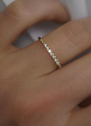Кольцо из серебра s925 в позолоте au585, нежное кольцо, маленькое кольцо, кольцо с камешками, кольцо девушке, кольцо золотое2 фото