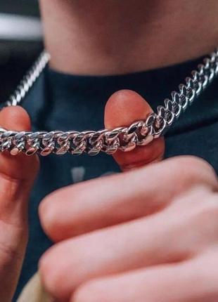 Чоловічий металевий ланцюжок, ланцюг на шию з неіржавкої сталі (316l), підвіска, ширина 8 мм. колір срібло