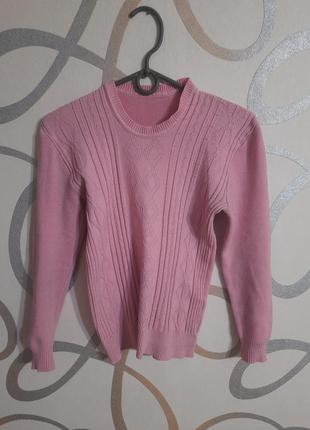 Стильный розовый пудра свитер вязаный теплый