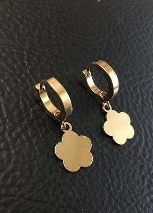 Медаль серьги цветочки медицинская сталь медзолото серьги конго звеньев