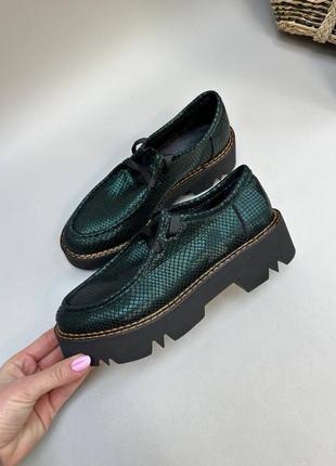 Короткие ботинки зелёные кожаные с тиснением много цветов