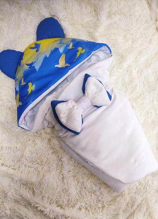 Летний велюровый конверт для новорожденных, принт голуби1 фото