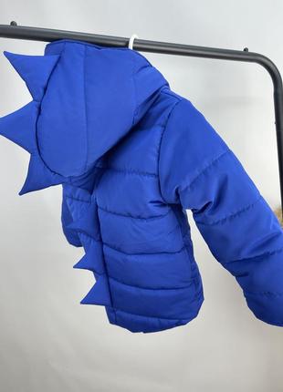 Демісезонна куртка для хлопчика з різками діно синя на флісі подовжена з капюшоном10 фото
