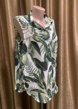 Шифоновая блузка h&m с тропическим принтом папоротник размер 14/xl