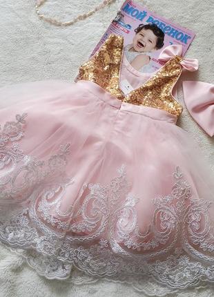 Красивое красивое праздничное детское пышное платье для девочки на день рождения 9м 76 80 рочек 12м 1 год 86 2 3 года 92 98свято подарок6 фото