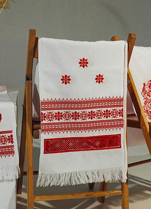 Рушник весільний "орнамент червоне мереживо"