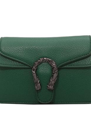 Женская маленькая сумочка клатч на цепочке кросс-боди с подковой через плечо зеленая