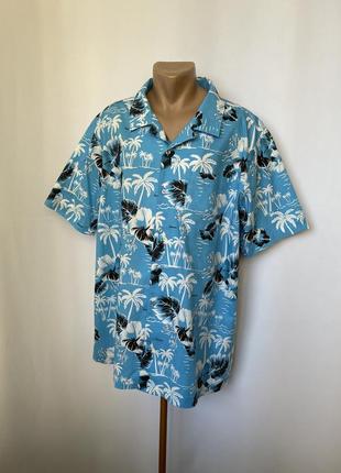 Голубая рубашка гавайка пальмы батал 3xl