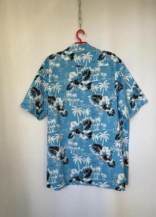 Голубая рубашка гавайка пальмы батал 3xl5 фото