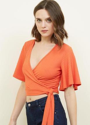 Классный кроп топ на запах в рубчик/блузка/блуза