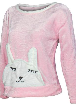 Женская пижама lesko bunny pink 2xl теплый флисовый домашний костюм3 фото