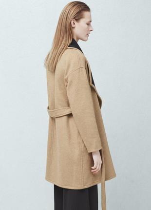 Женское бежевое пальто  m, l, xl  из шерсти на запах mango оригинал3 фото
