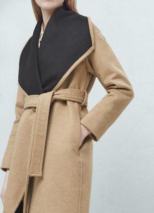 Женское бежевое пальто  m, l, xl  из шерсти на запах mango оригинал4 фото