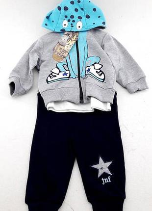 Спортивний костюм 6, 12, 18 місяців туреччина трикотажний для новонародженого хлопчика сірий6 фото