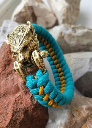 Браслет рысь из паракорда и бронзы плетение змейка с обплеткой + брелок в подарок