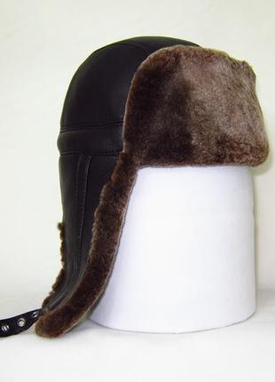 Мужская шапка ушанка из натуральной кожи и меха овчины davani  005313 фото