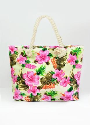 Летняя сумка в принт "цветы" - sym-1810 кремовый