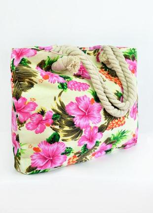 Летняя сумка в принт "цветы" - sym-1810 кремовый2 фото