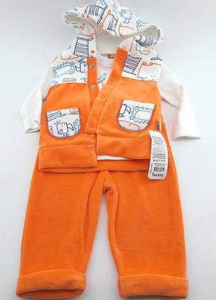 Спортивний костюм 6, 9, 12 місяців трикотажний для новонародженого хлопчика помаранчевий