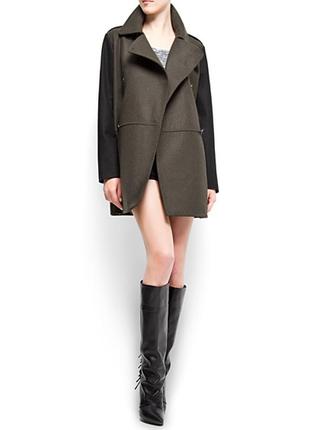 Женское пальто  l-xl из шерсти хаки mango оригинал