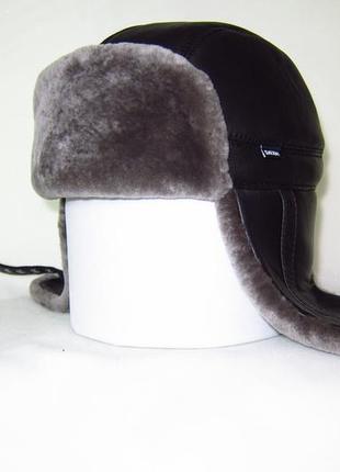 Мужская шапка ушанка из натуральной кожи и меха овчины davani  00537