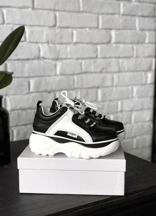 Шикарні жіночі кросівки на платформі buffalo black white 😍 (весна/ літо/ осінь)2 фото