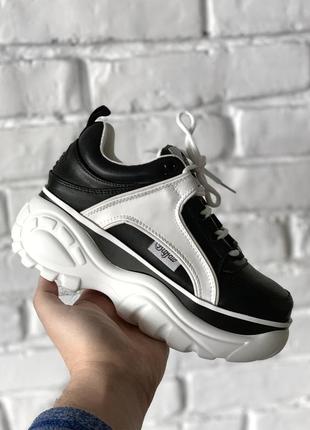 Шикарні жіночі кросівки на платформі buffalo black white 😍 (весна/ літо/ осінь)