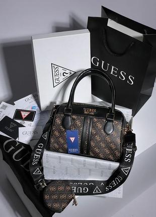 Жіноча середня темно коричнева сумка з ручками guess 🆕 містка сумка6 фото