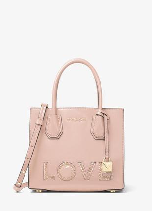 Сумка кожаная мichael kors love leather crossbody пудрового цвета4 фото