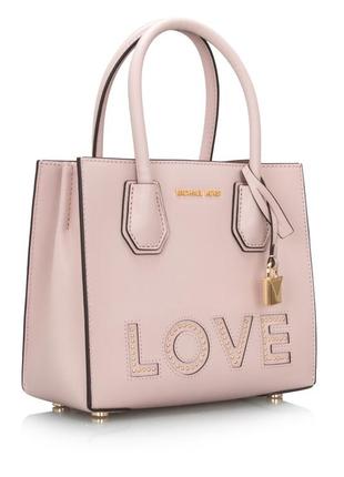 Сумка кожаная мichael kors love leather crossbody пудрового цвета3 фото