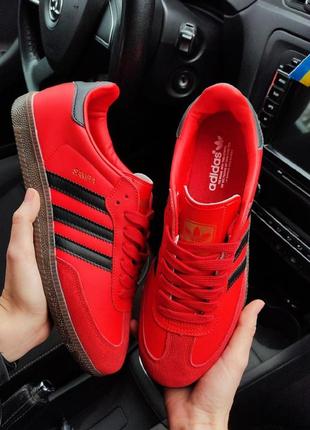 Мужские кроссовки adidas samba красные кожаные адидас самба весенние осенние4 фото