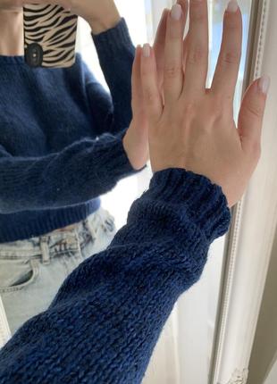 Кофта свитер синий цвет укороченный шерстяной5 фото