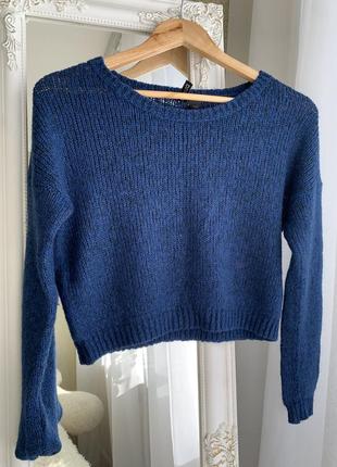 Кофта свитер синий цвет укороченный шерстяной7 фото