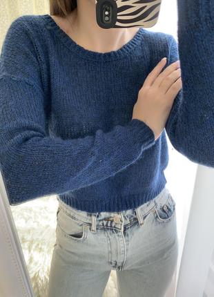 Кофта свитер синий цвет укороченный шерстяной4 фото