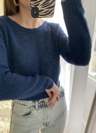 Кофта свитер синий цвет укороченный шерстяной6 фото