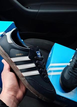 Мужские кроссовки adidas samba синие кожаные адидас самба весенние осенние3 фото