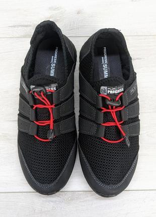 Кроссовки мужские прогресс черные летние сетка с красными шнурками 35328 фото