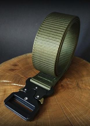 Ремень тактический assaulter belt с металлической пряжкой 140 см олива + подарок карабин на ремень5 фото