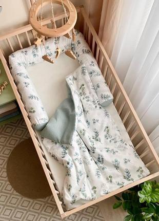 Защитный бортик-валик в детскую кроватку эвкалипт мята5 фото